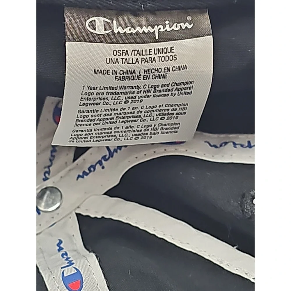 Champion Hat Cap Strap‎ Back Adjustable Spellout Script Logo Baseball Hat Black